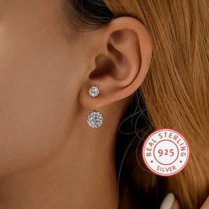 Delicate Dangle Inlaid Zircon Double Ball Design • Sterling 925 Silver Earrings